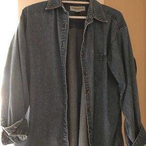 Ladies Large long sleeved blue jean shirt